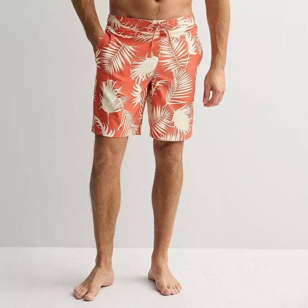 Trinity Coast Men's 9" Tropical SZ LRG Orange Palm Leaf Swim Trunks / Shorts